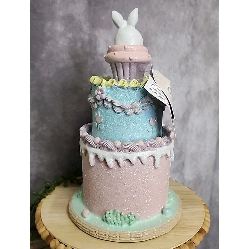 Easter Cake Cupcake Gingerbread House Bunny Pastel LIGHT UP Tabletop Decor 10.5